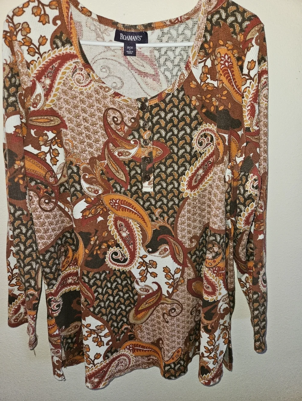 Roamans Womans Long Sleeve Henley Top Size L (18-20)